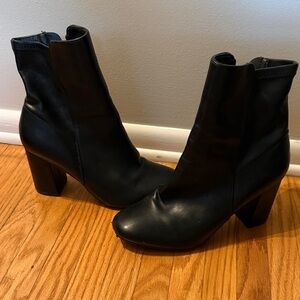 MIA Black Leather Block Heel Ankle Booties
